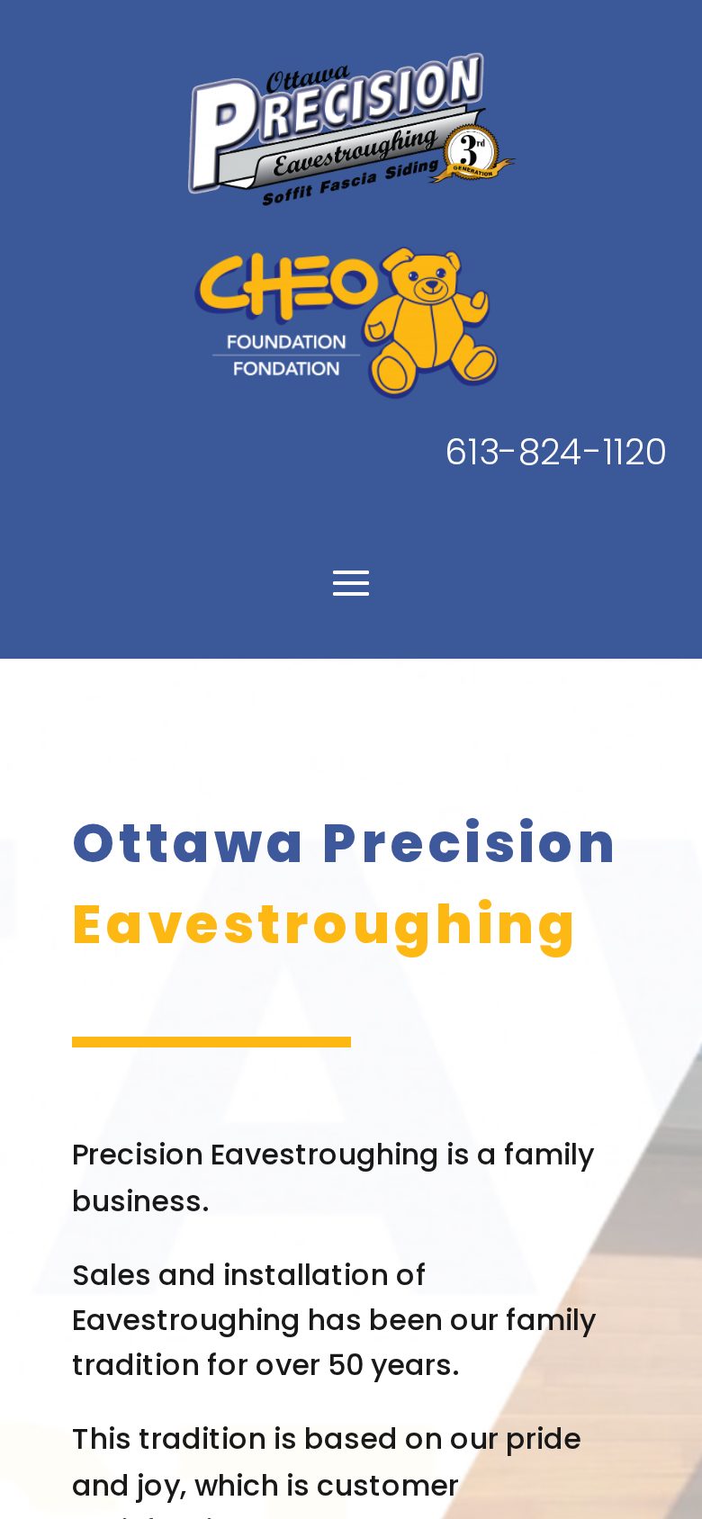 Precision Eavestroughing mobile website layout by Algorank