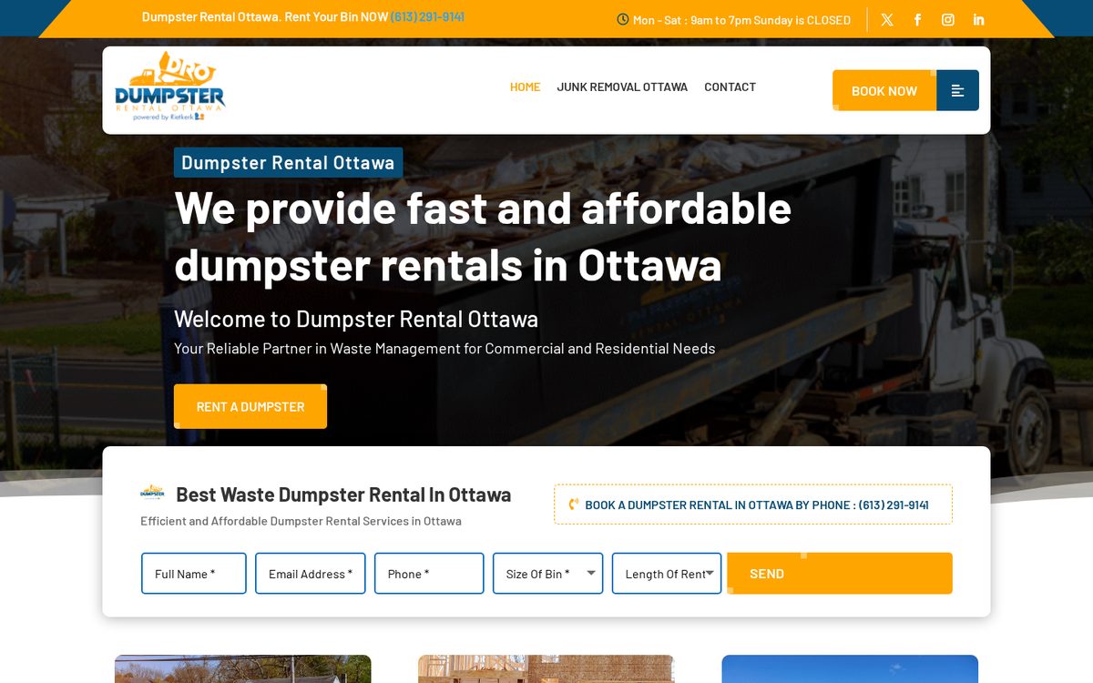 Dumpster Rental Ottawa desktop website designed and built by Algorank