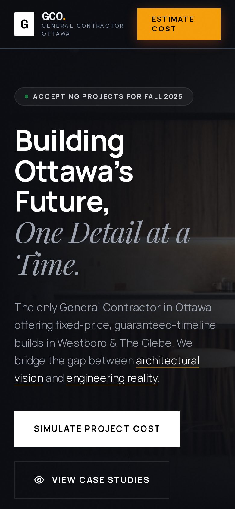General Contractor Ottawa mobile website layout by Algorank