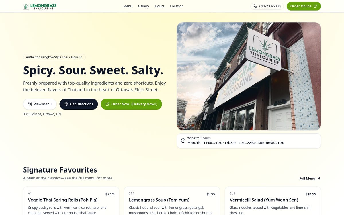 Lemongrass Thai Cuisine desktop website designed and built by Algorank