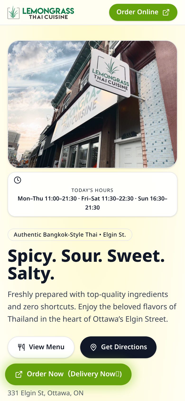 Lemongrass Thai Cuisine mobile website layout by Algorank